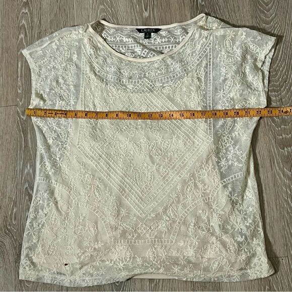 Ralph Lauren Boho Cottagecore Lace Sheer Overlay Cami 2 Piece Boxy blouse M - Picture 6 of 12